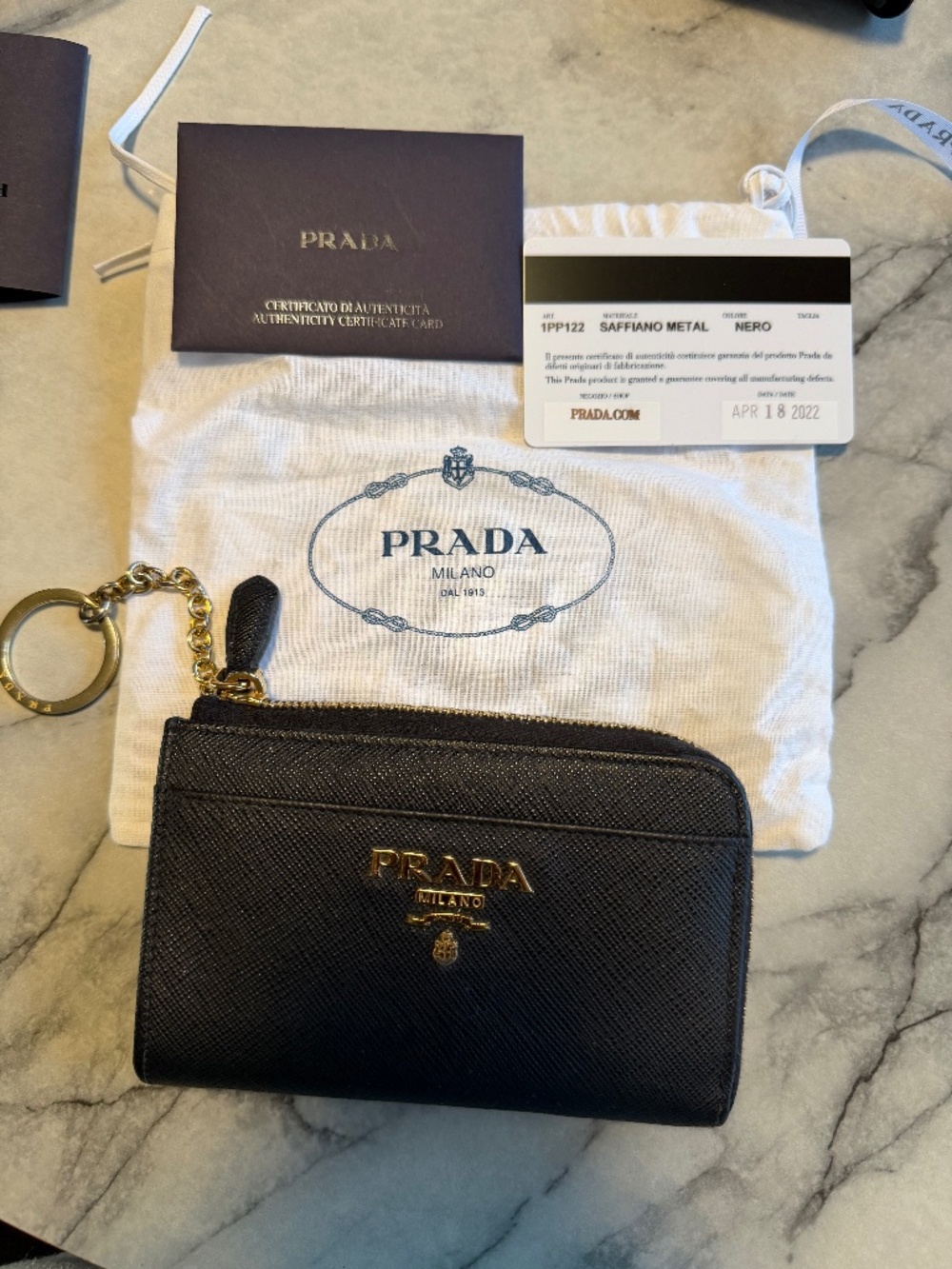 Prada Saffiano leather keychain wallet, USED
